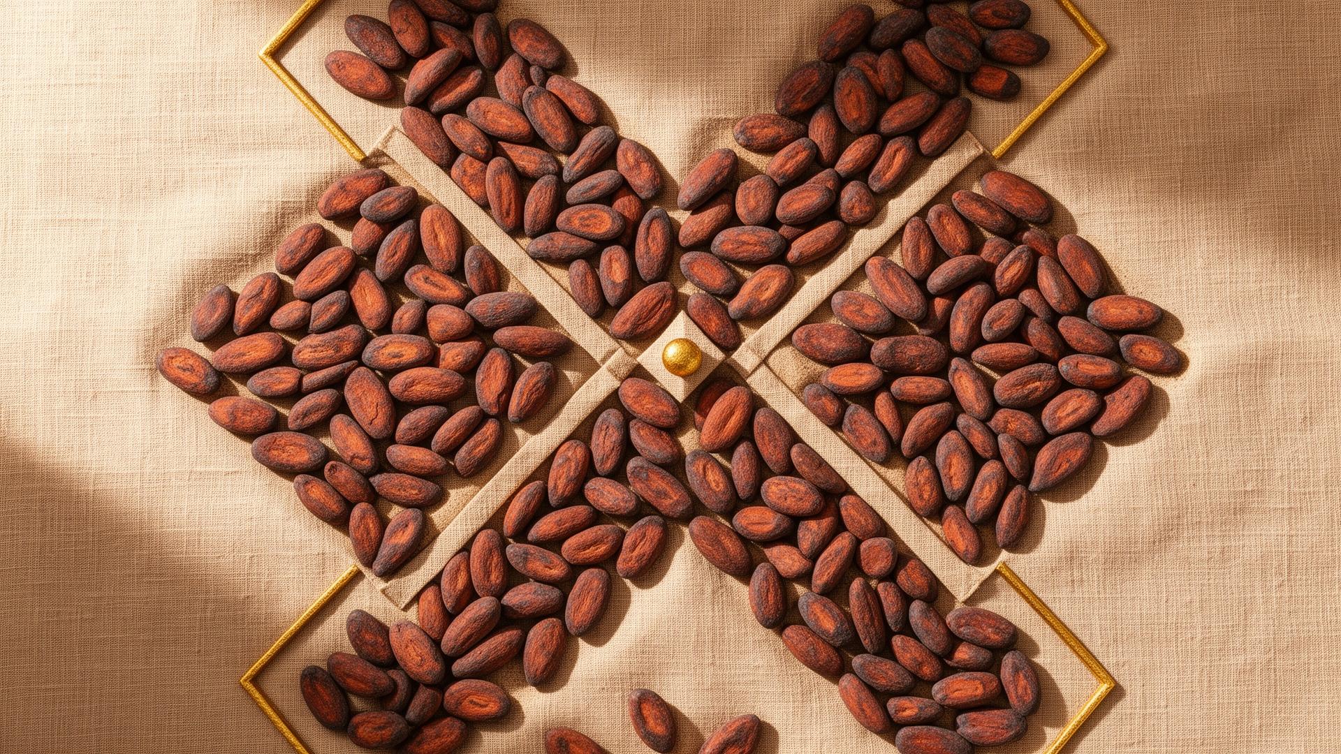 Premium fermented Idukki cocoa beans, flat lay